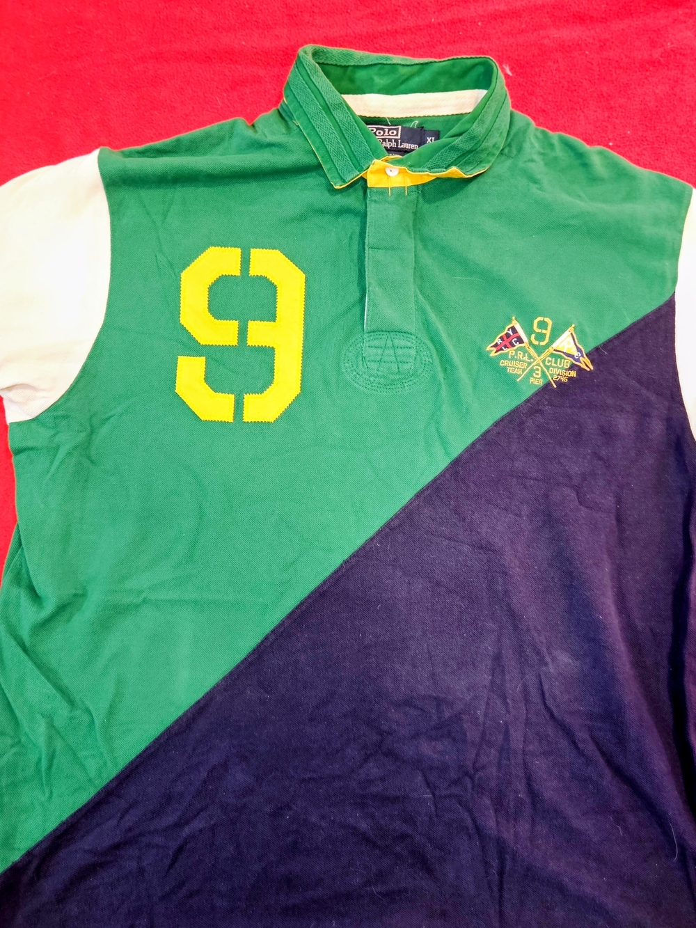 Polo Ralph Lauren Rugby Shirt XL Green/Navy Colorblock Big #9